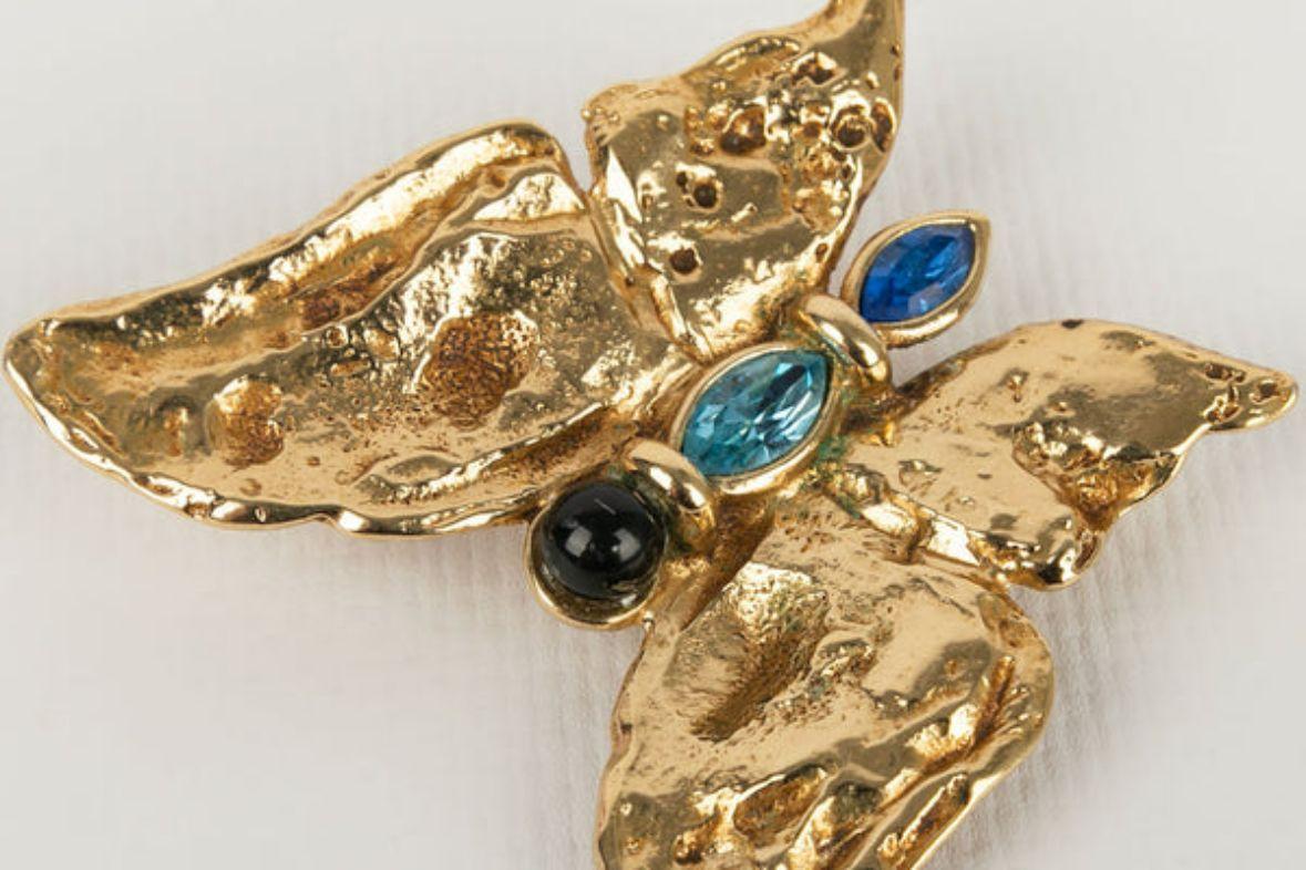 Yves Saint Laurent Broche papillon en métal doré et strass Unisexe en vente