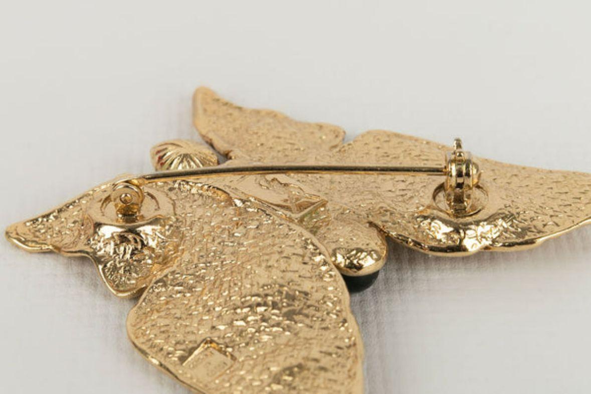 Yves Saint Laurent Gold Metal and Rhinestone Butterfly Brooch For Sale 1