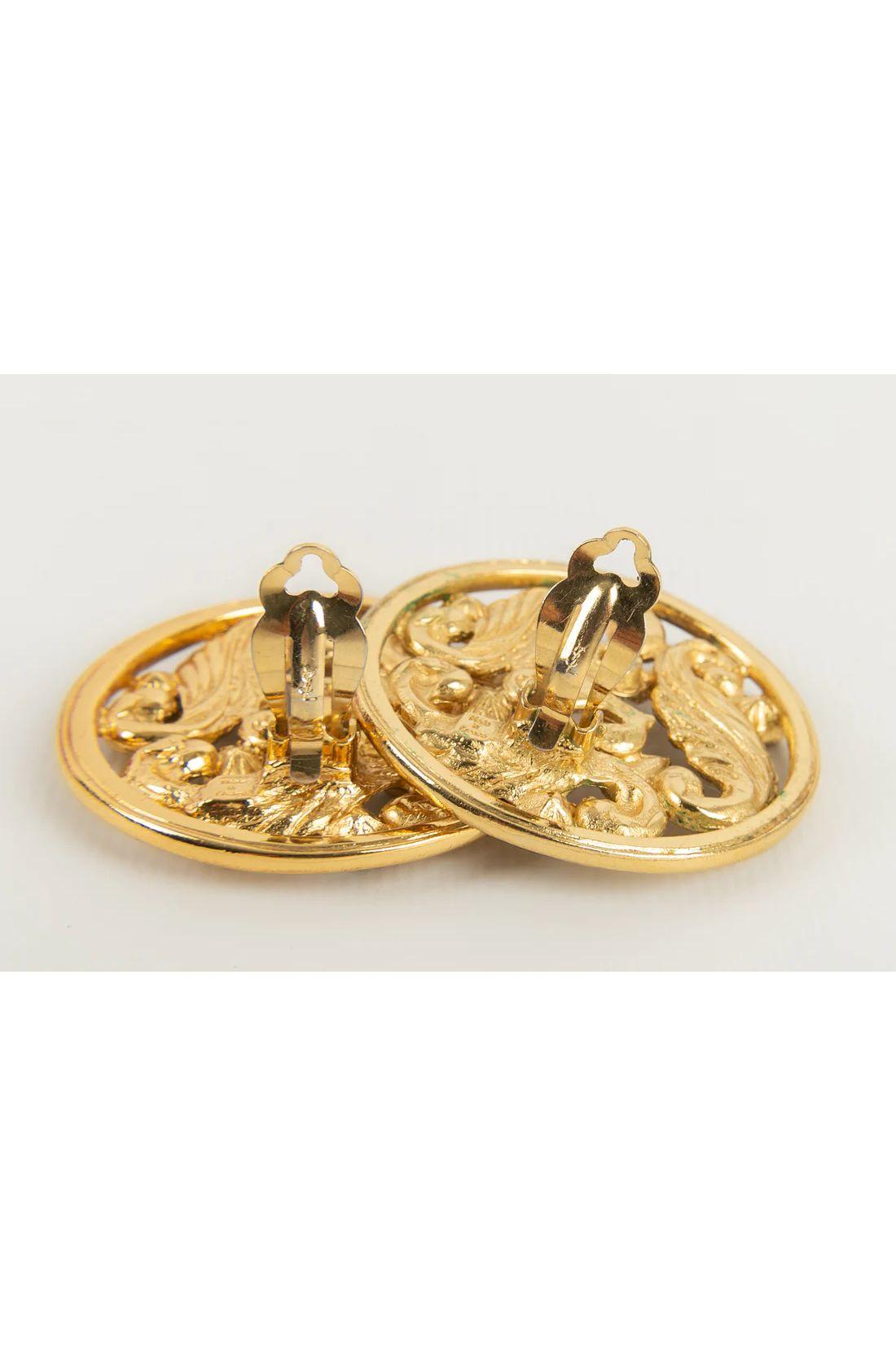 Women's Yves Saint Laurent Gold Metal and Rhinestone Earrings For Sale