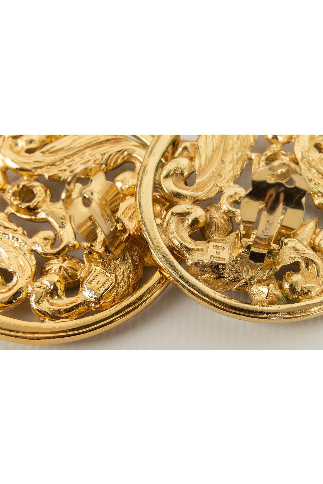 Yves Saint Laurent Gold Metal and Rhinestone Earrings For Sale 1