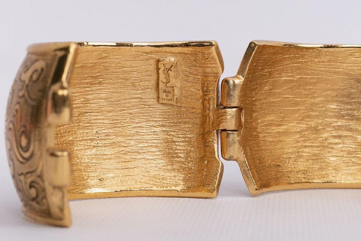 Yves Saint Laurent Gold Metal Cuff Bracelet For Sale 2