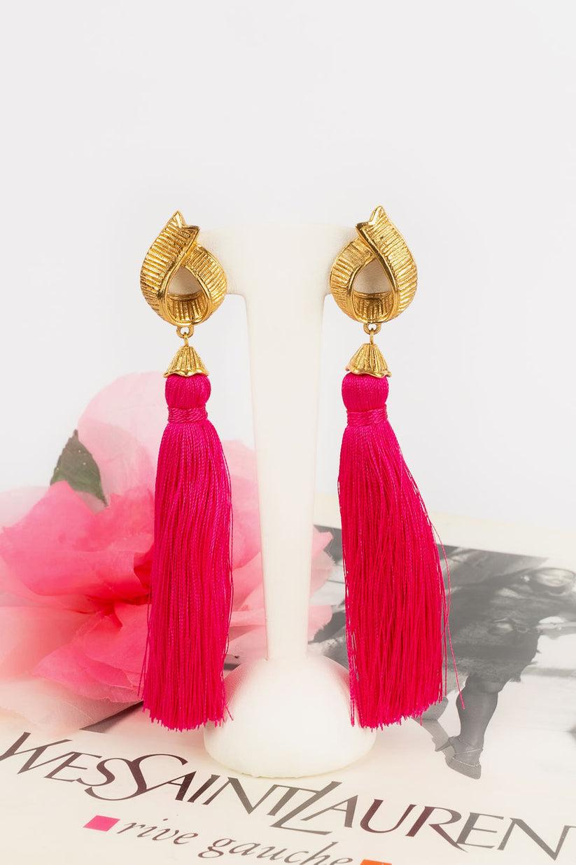 Yves Saint Laurent Gold Metal Earrings with Pink Tassels For Sale 1