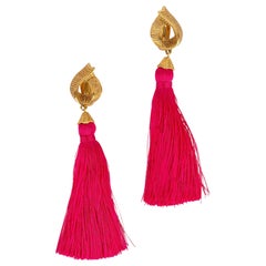 Yves Saint Laurent Gold Metal Earrings with Pink Tassels