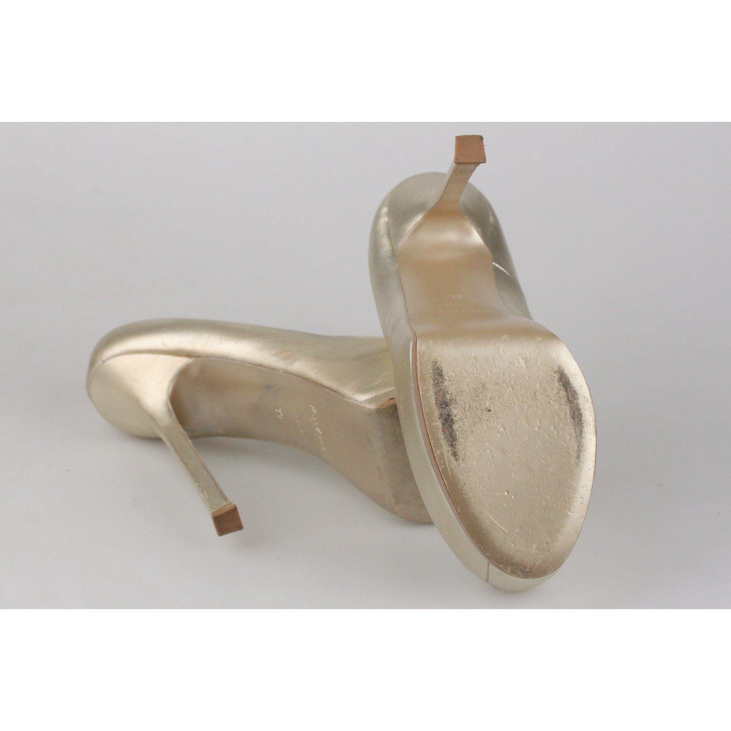 YVES SAINT LAURENT Gold Metal Leather Platform Pumps Heels Shoes Size 39 3