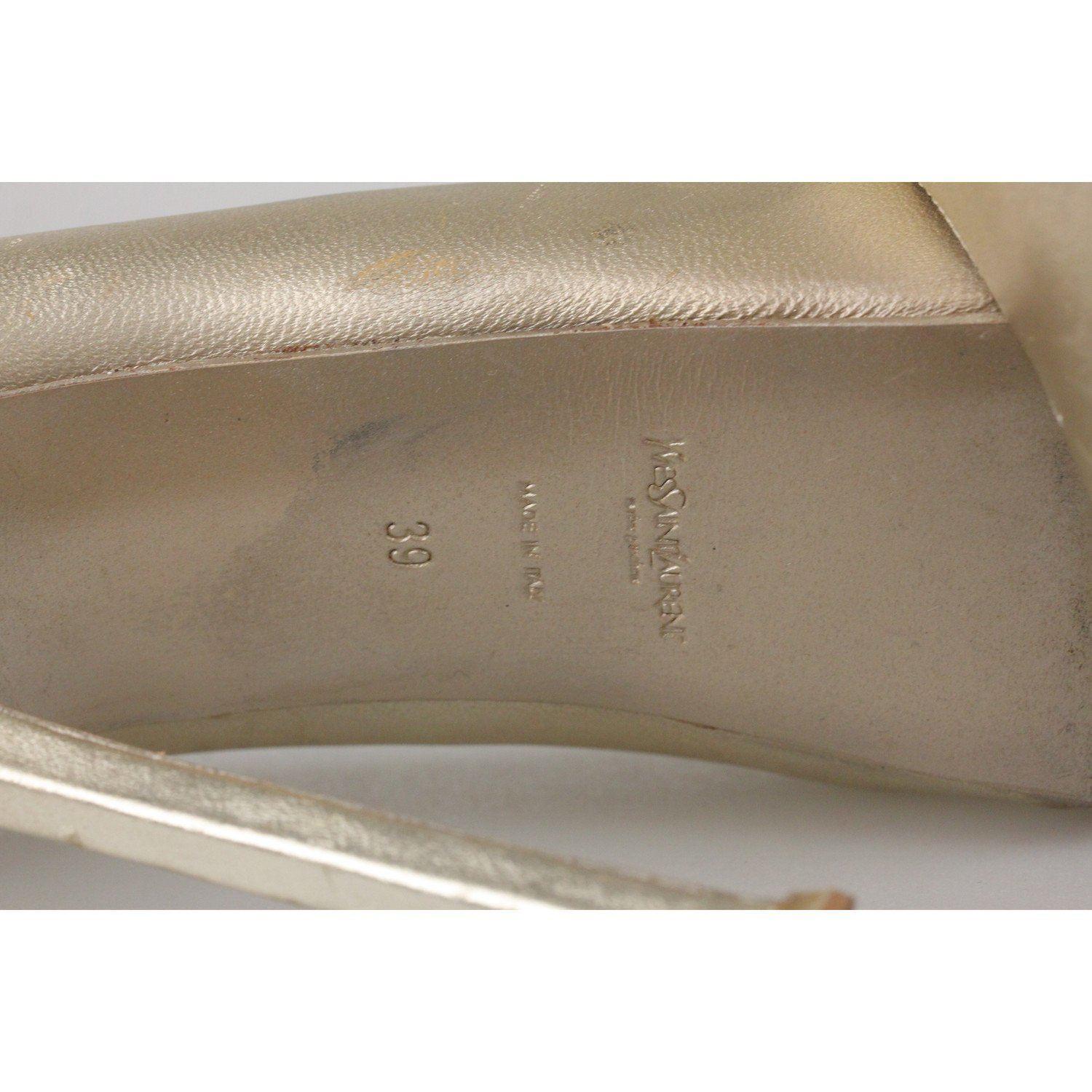 YVES SAINT LAURENT Gold Metal Leather Platform Pumps Heels Shoes Size 39 4