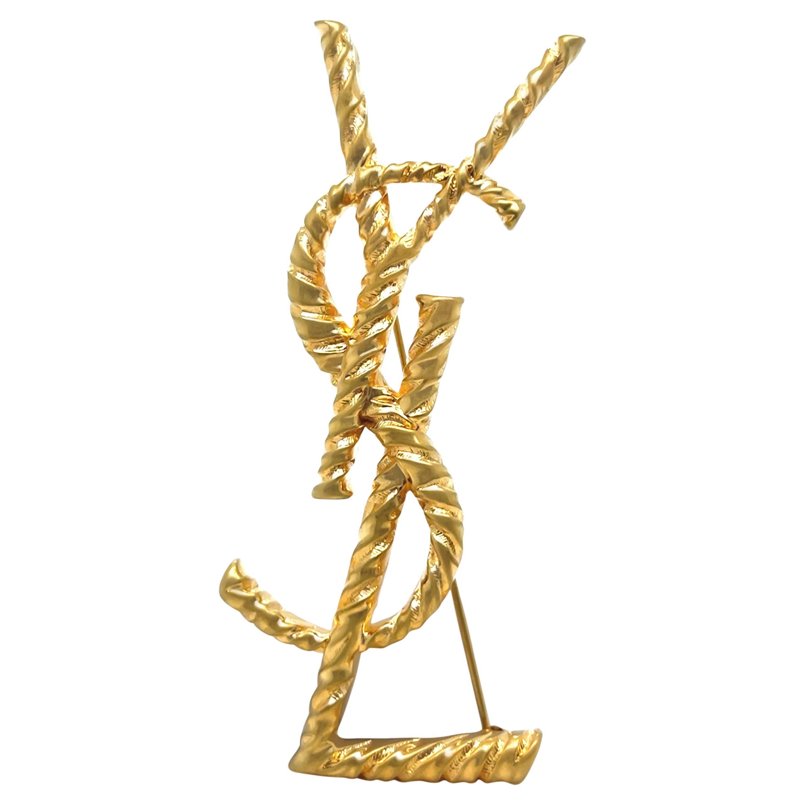 Yves Saint Laurent Gold-Plated Cassandre YSL Brooch 18.69g