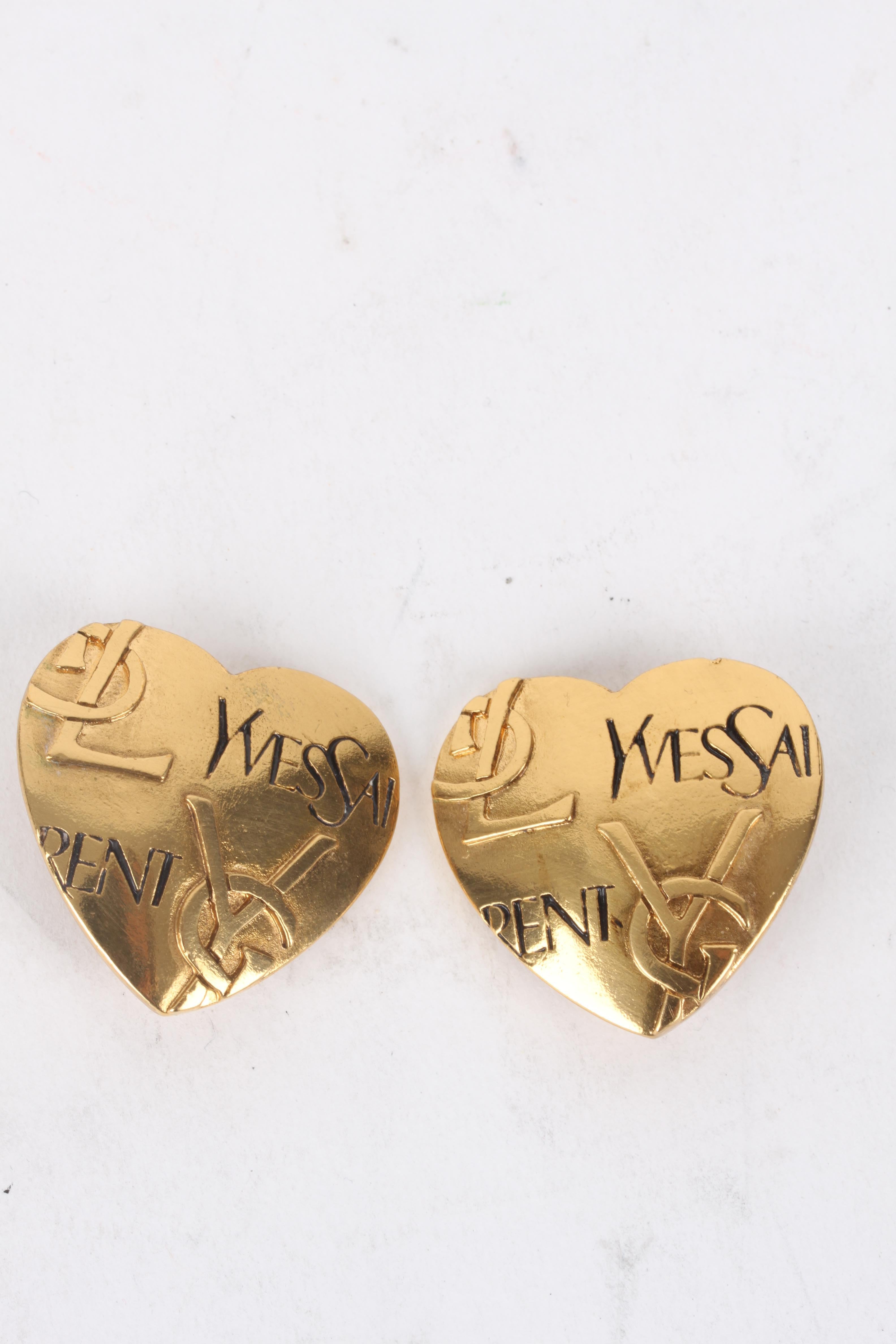 Yves Saint Laurent Gold-Plated Logo Heart Clip-On Earrings For Sale 2