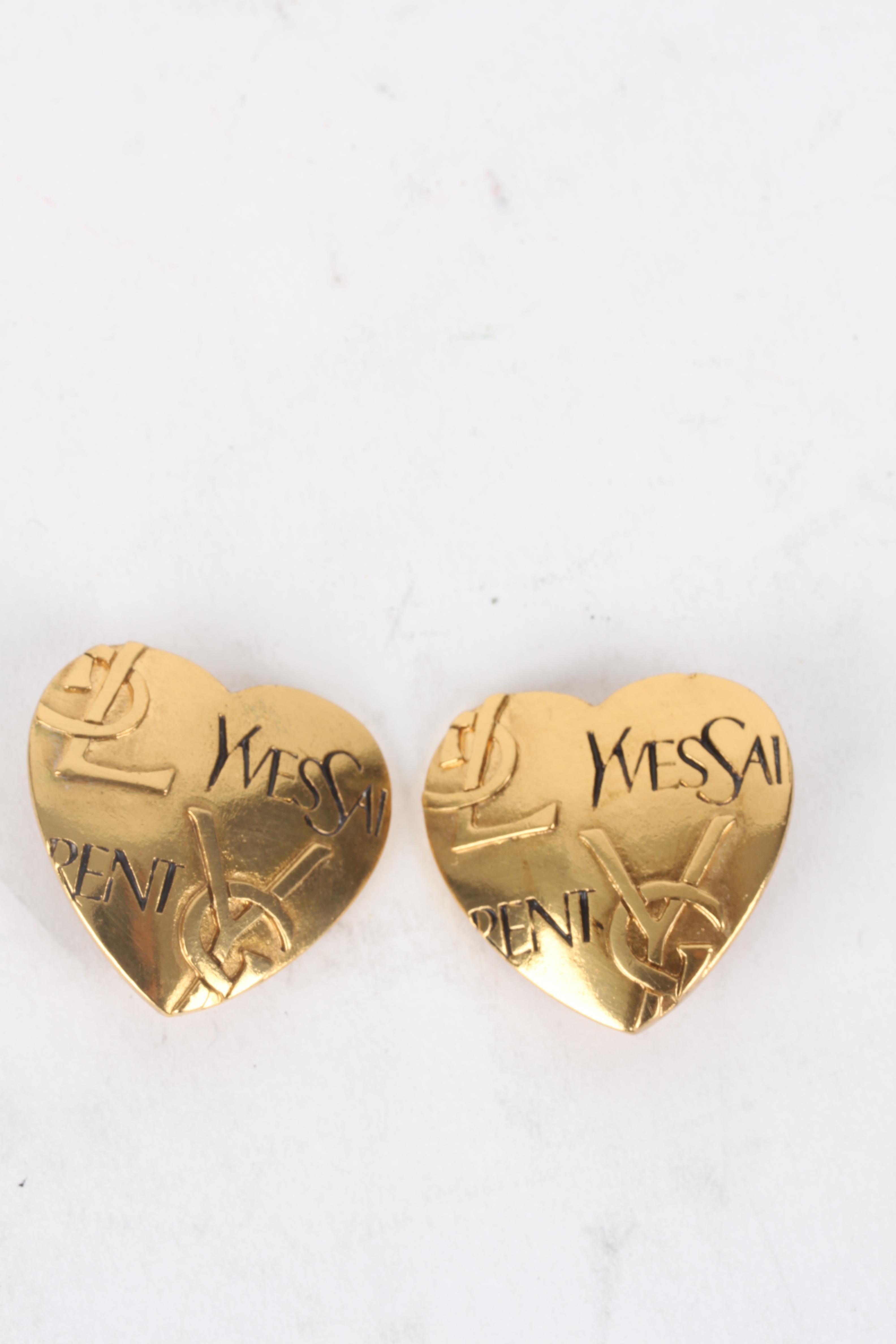 Yves Saint Laurent Gold-Plated Logo Heart Clip-On Earrings For Sale 3