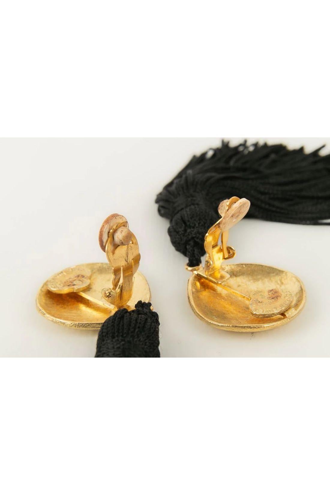 Yves Saint Laurent Gold Plated Metal and Black Trimmings Earrings For Sale 2