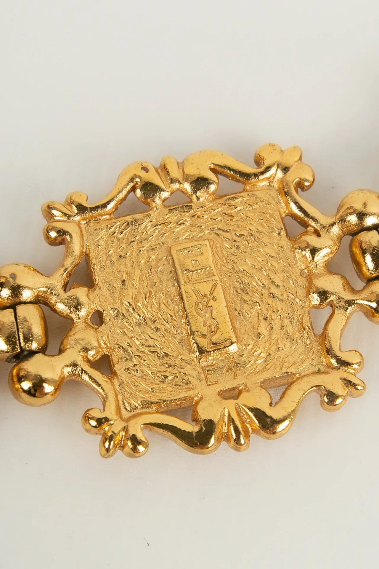 Yves Saint Laurent, bracelet en métal plaqué or et résine colorée en vente 2