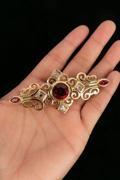 Yves Saint Laurent Gold Plated Metal and Rhinestone Brooch