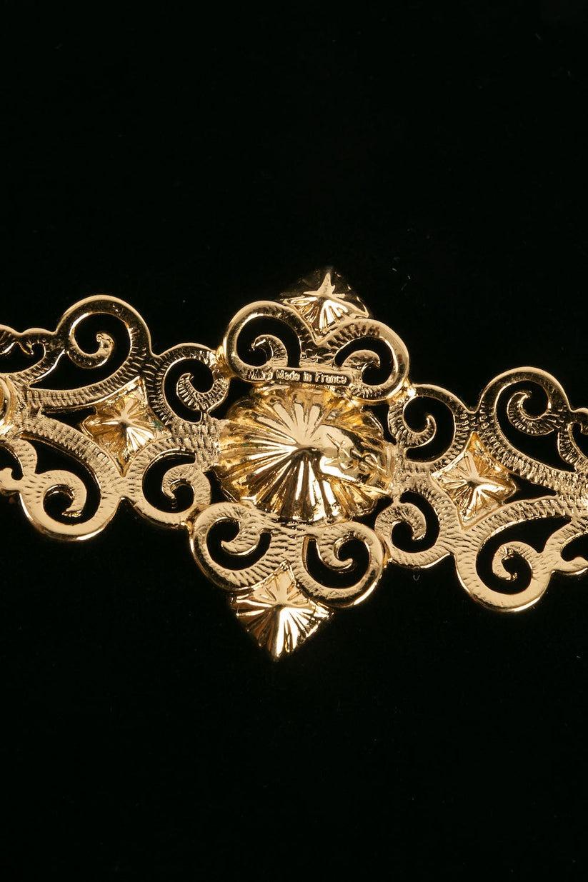 Yves Saint Laurent Gold Plated Metal and Rhinestone Brooch For Sale 1