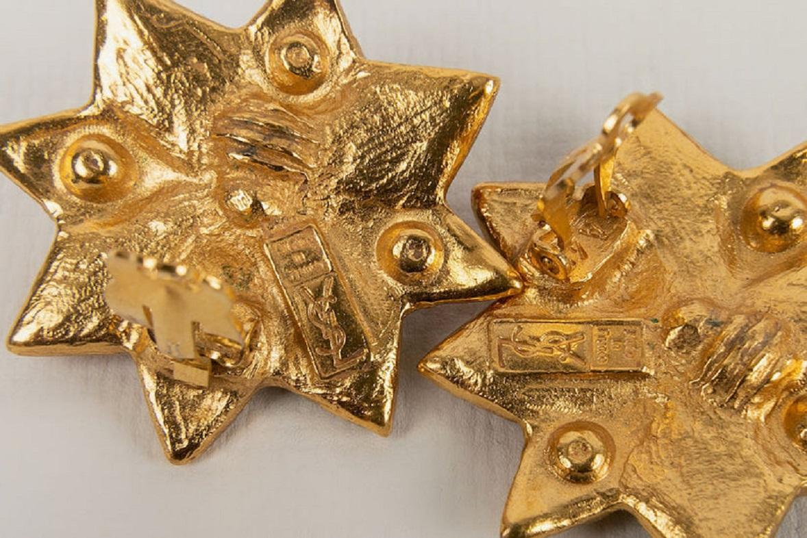Yves Saint Laurent Gold Plated Metal, Resin and Strass Earrings For Sale 2