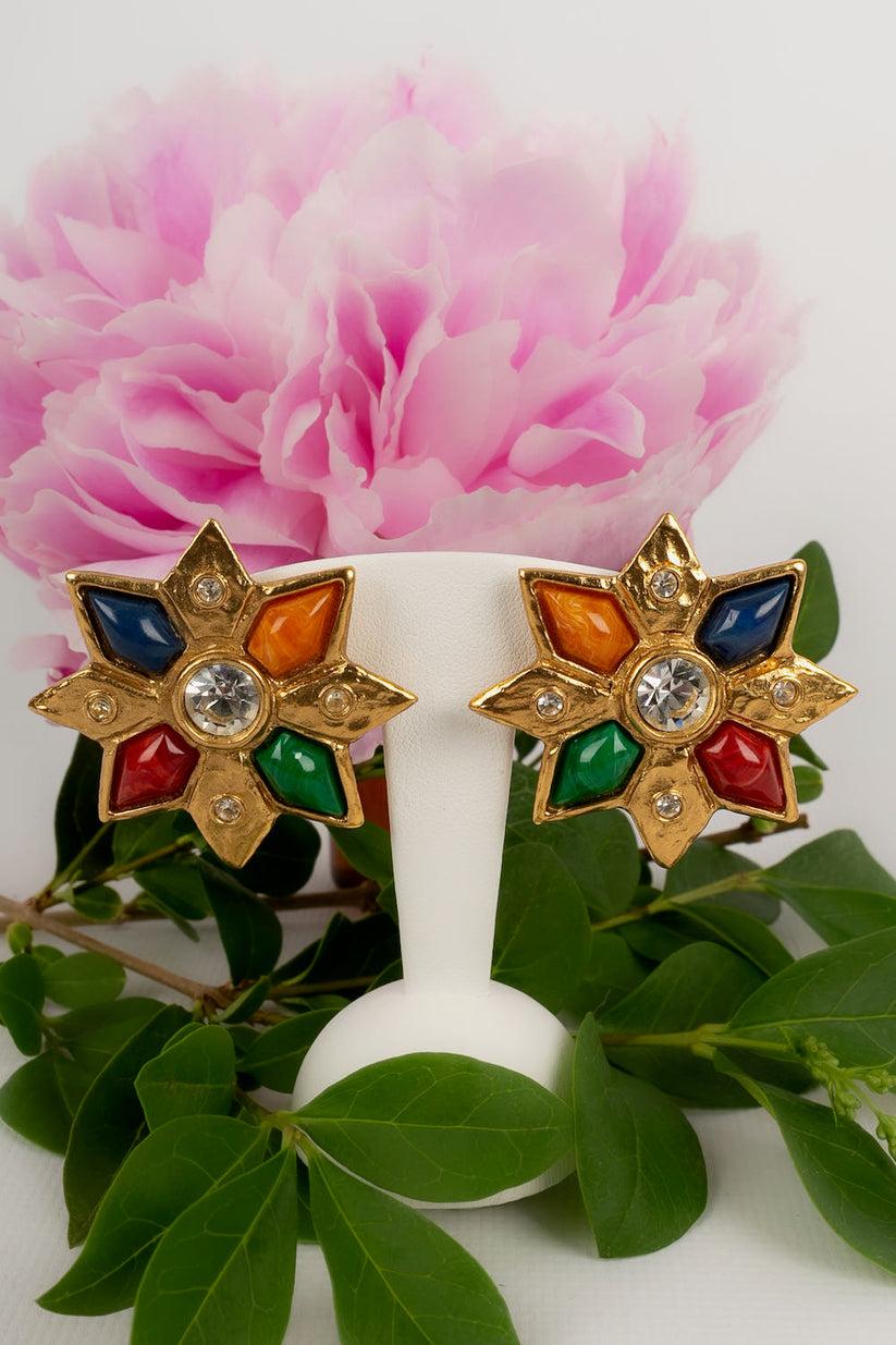 Yves Saint Laurent Gold Plated Metal, Resin and Strass Earrings For Sale 3