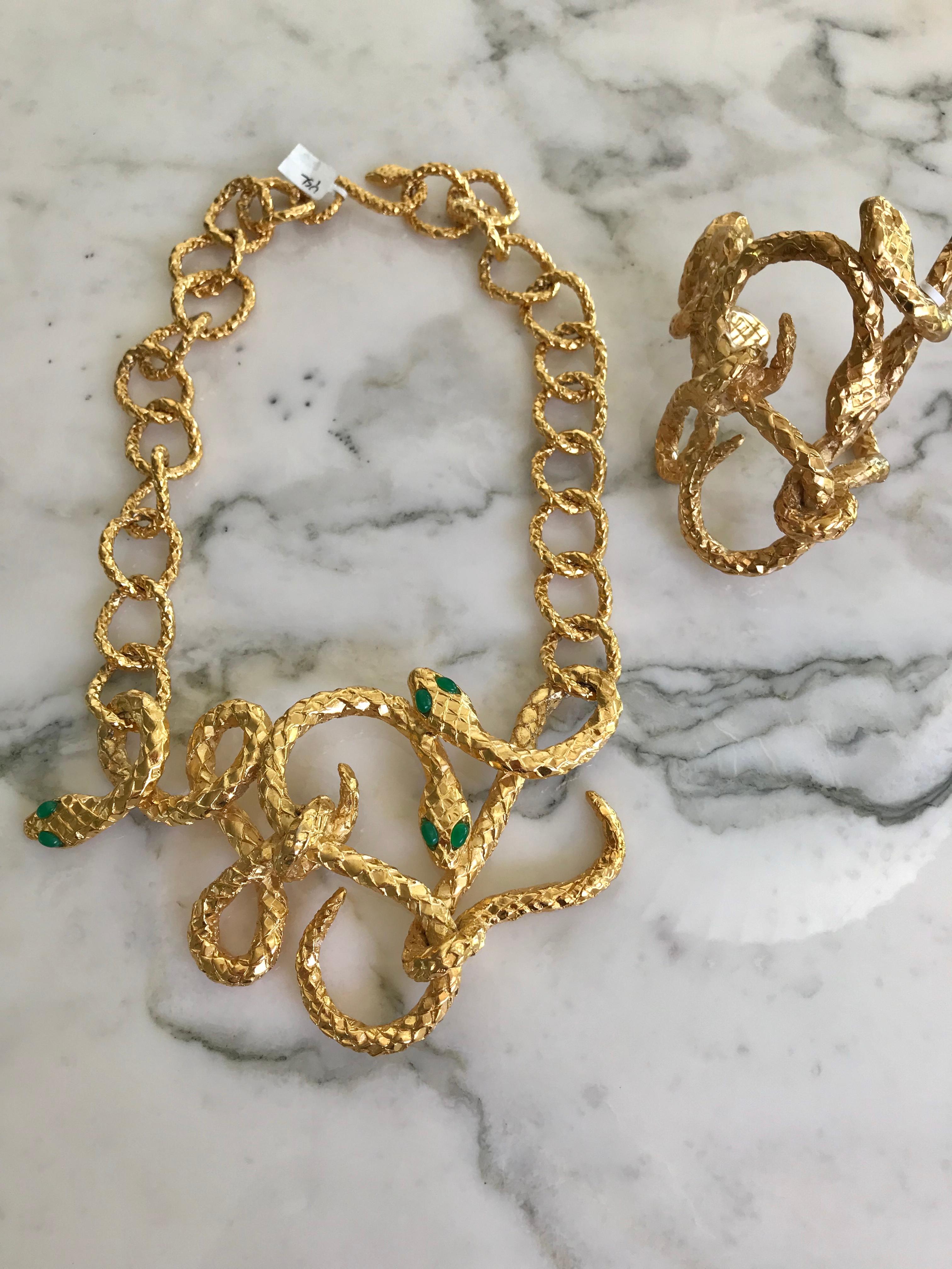 Yves Saint Laurent Gold Plated Snake Chain Large Necklace, YSL In Excellent Condition In Beverly Hills, CA