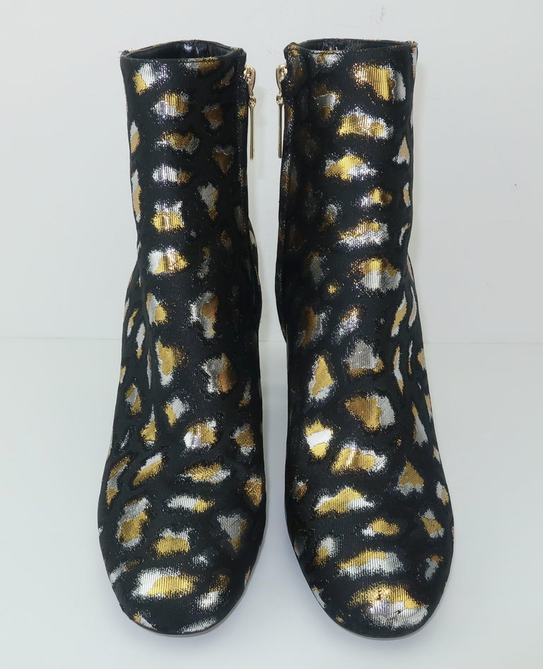 Yves Saint Laurent Gold and Silver Lamé Black Leopard Print Boots Sz 37 ...