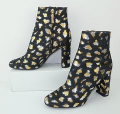 YVES SAINT LAURENT Gold & Silver Lamé Leopard Print Boots Sz 37 1/2