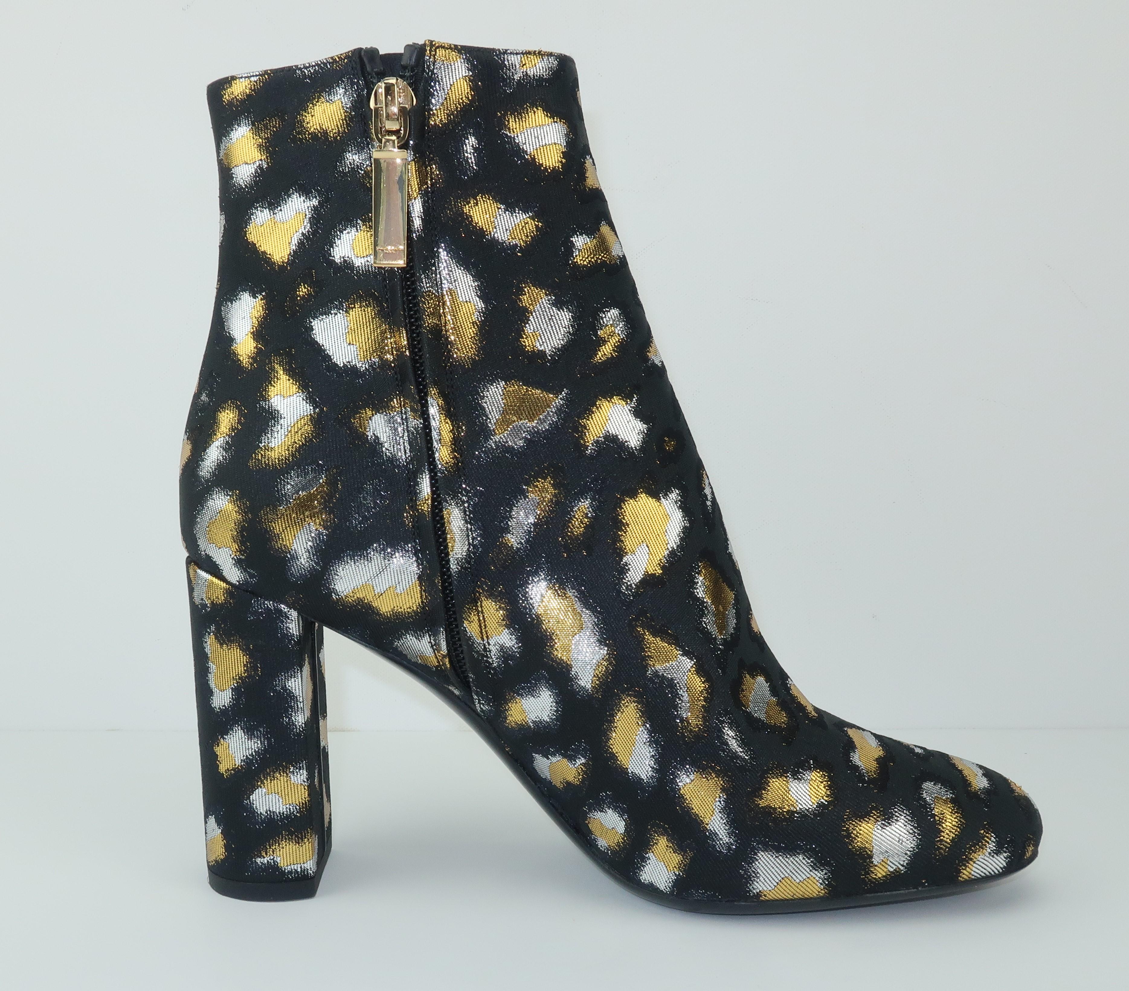 YVES SAINT LAURENT Gold & Silver Lamé Leopard Print Boots Sz 37 1/2 For Sale 2