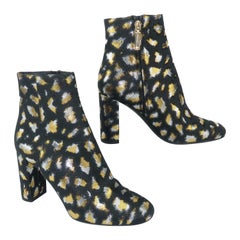 Yves Saint Laurent Oro e Argento Lamé Leopardo Stivali Sz 37 1/2