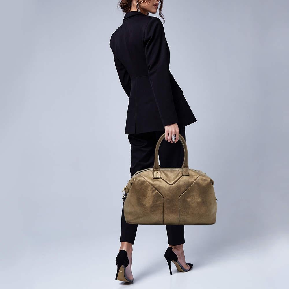 Yves Saint Laurent Gold Textured Leather Easy Y Satchel In Good Condition In Dubai, Al Qouz 2