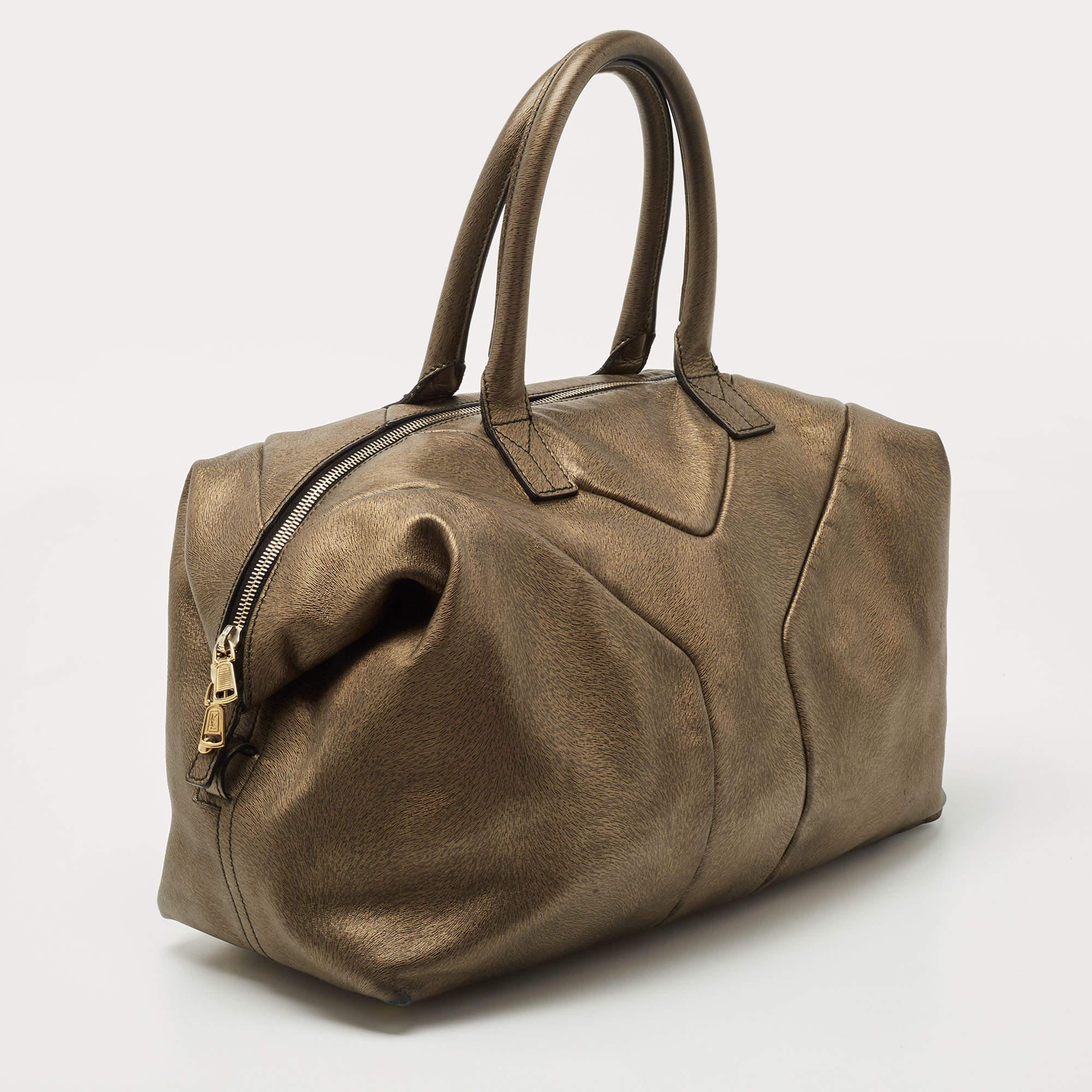 Women's Yves Saint Laurent Gold Textured Leather Easy Y Satchel