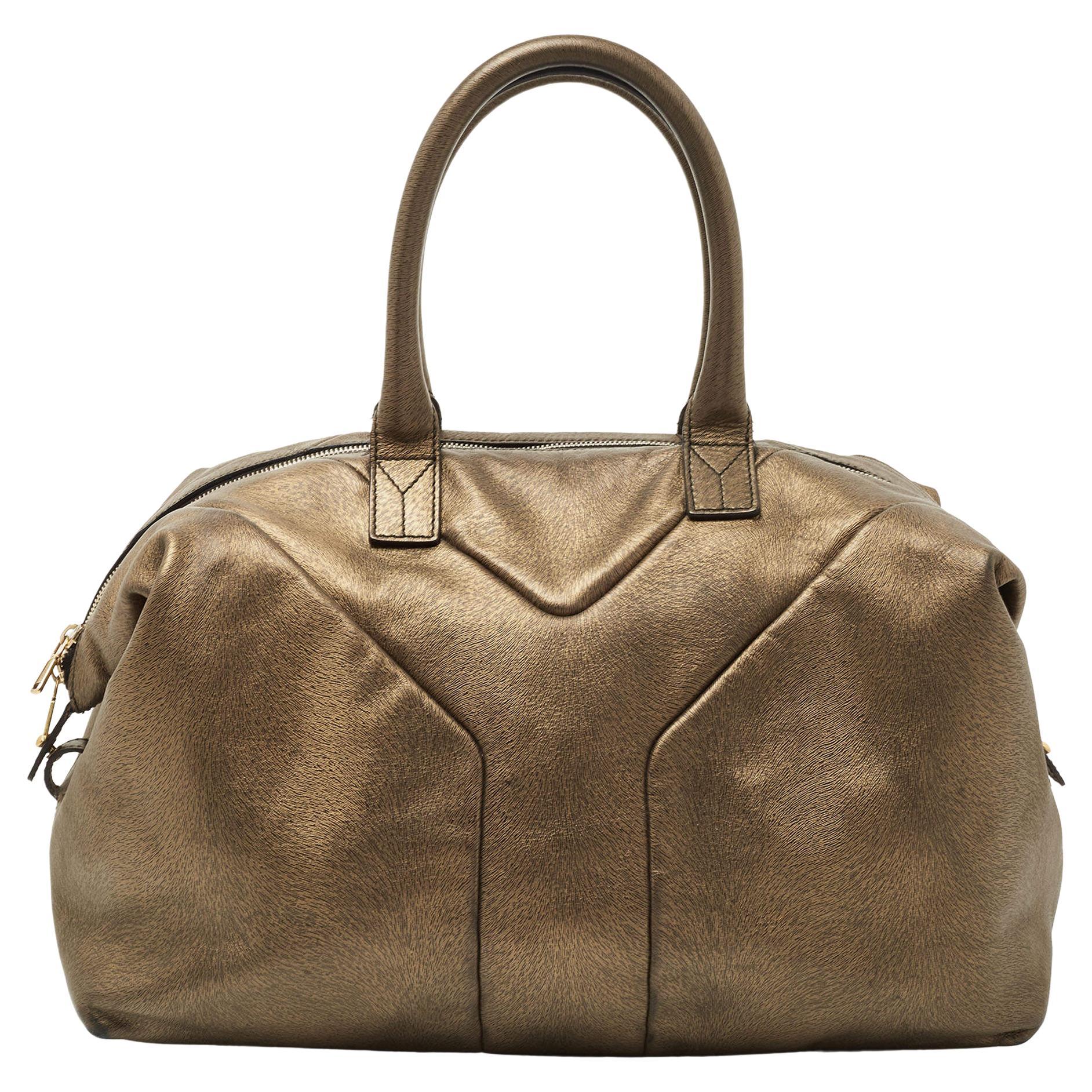 Yves Saint Laurent Gold Textured Leather Easy Y Satchel
