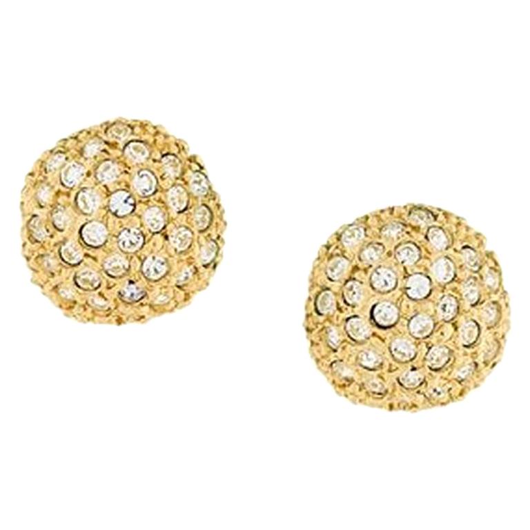 Yves Saint Laurent Gold Tone and Strass Large Clip Earrings