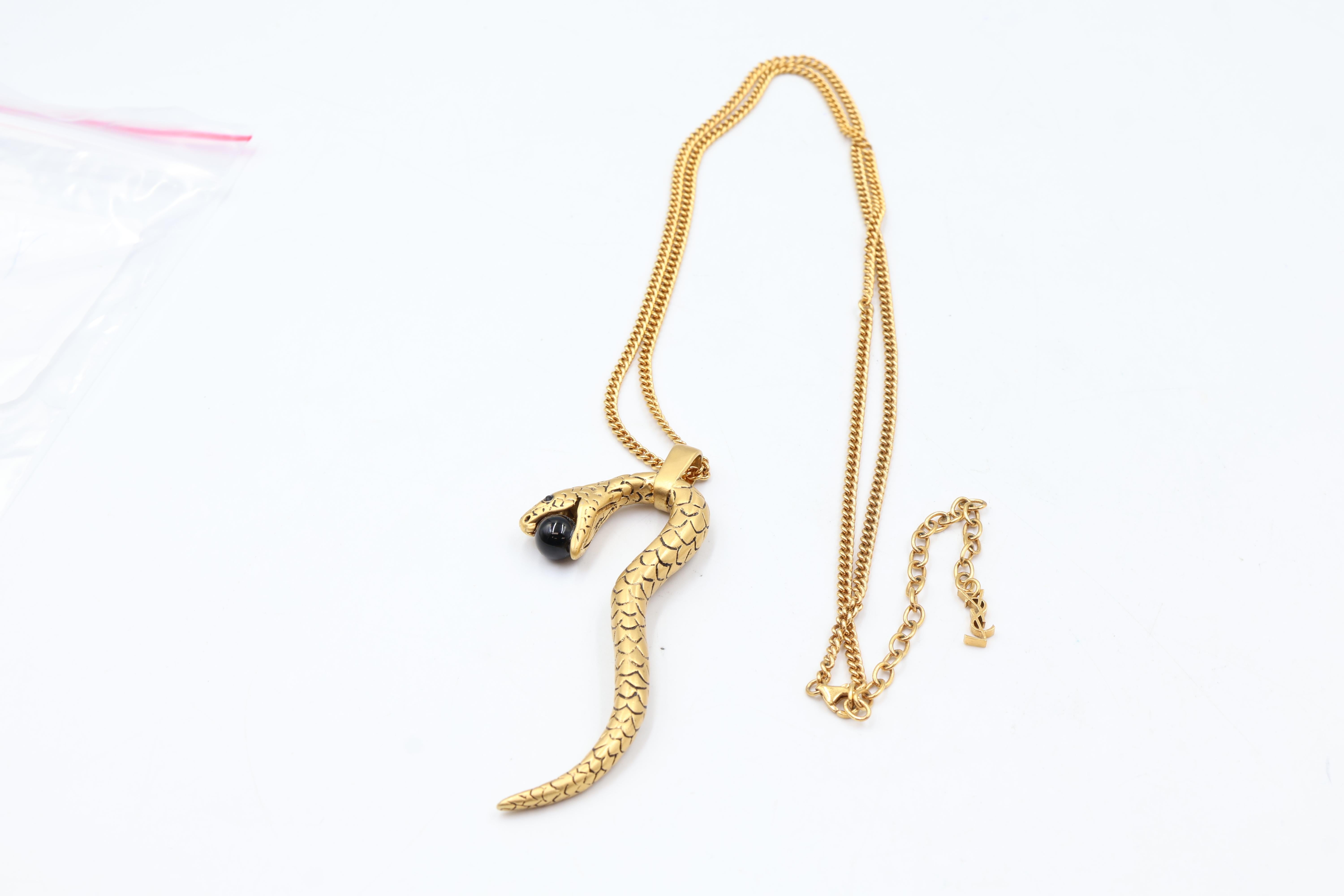 Yves Saint Laurent Gold Toned Serpent Pendant & Chain en venta 2