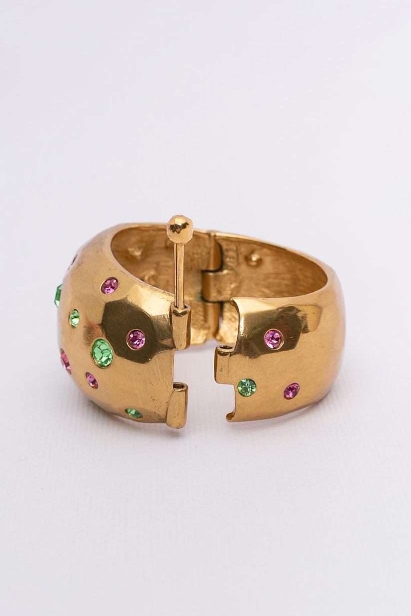 Yves Saint Laurent Golden Cuff Bracelet with Rhinestones For Sale 1