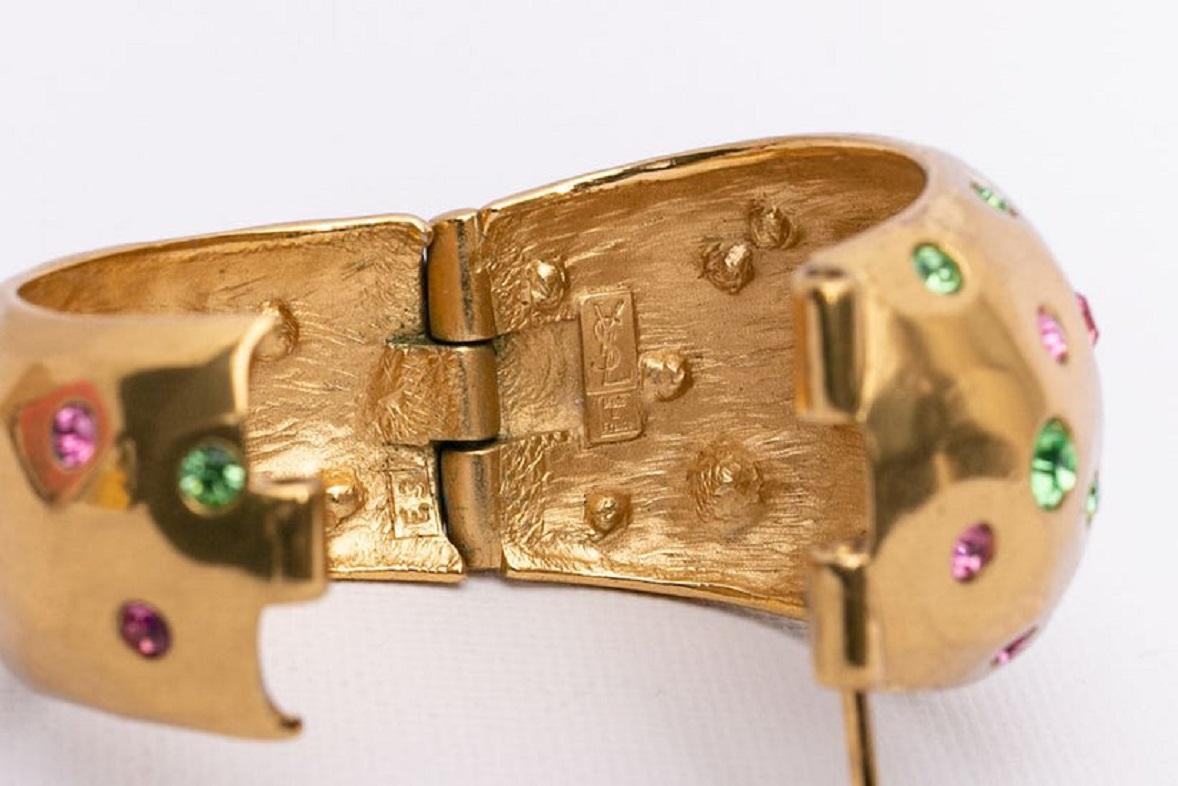 Yves Saint Laurent Golden Cuff Bracelet with Rhinestones For Sale 2
