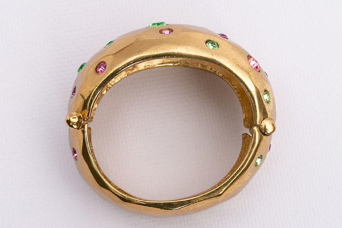 Yves Saint Laurent Golden Cuff Bracelet with Rhinestones For Sale 3