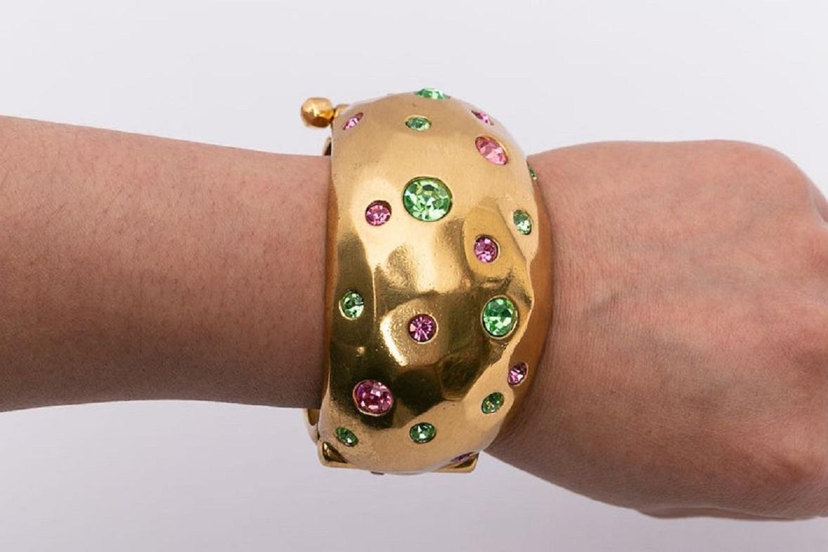 Yves Saint Laurent Golden Cuff Bracelet with Rhinestones For Sale 5