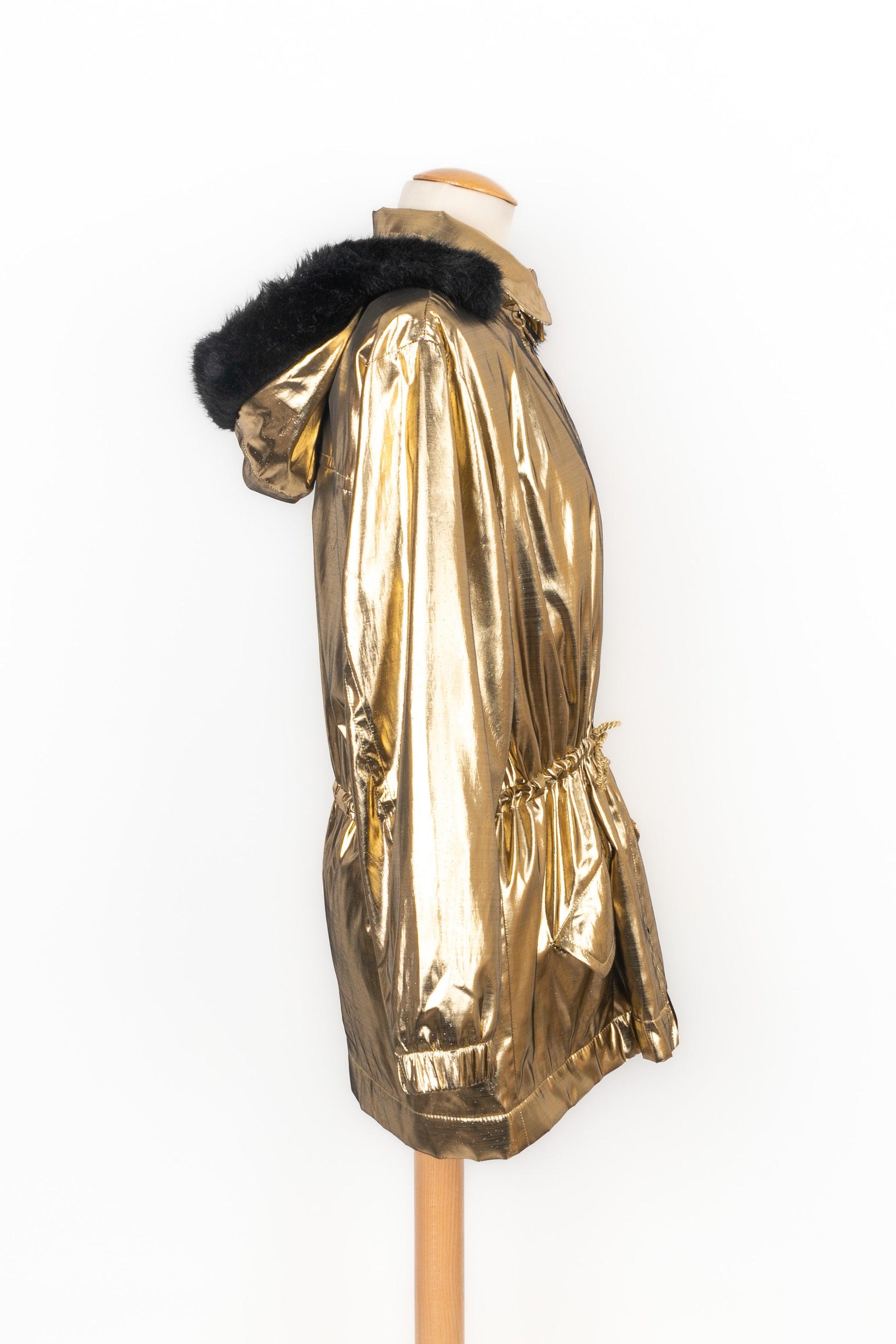Yves Saint Laurent Golden Lurex Hooded Coat, 1991 In Good Condition For Sale In SAINT-OUEN-SUR-SEINE, FR