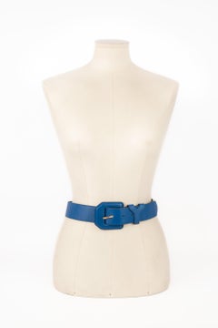 Yves Saint Laurent Golden Metal Blue Leather Belt