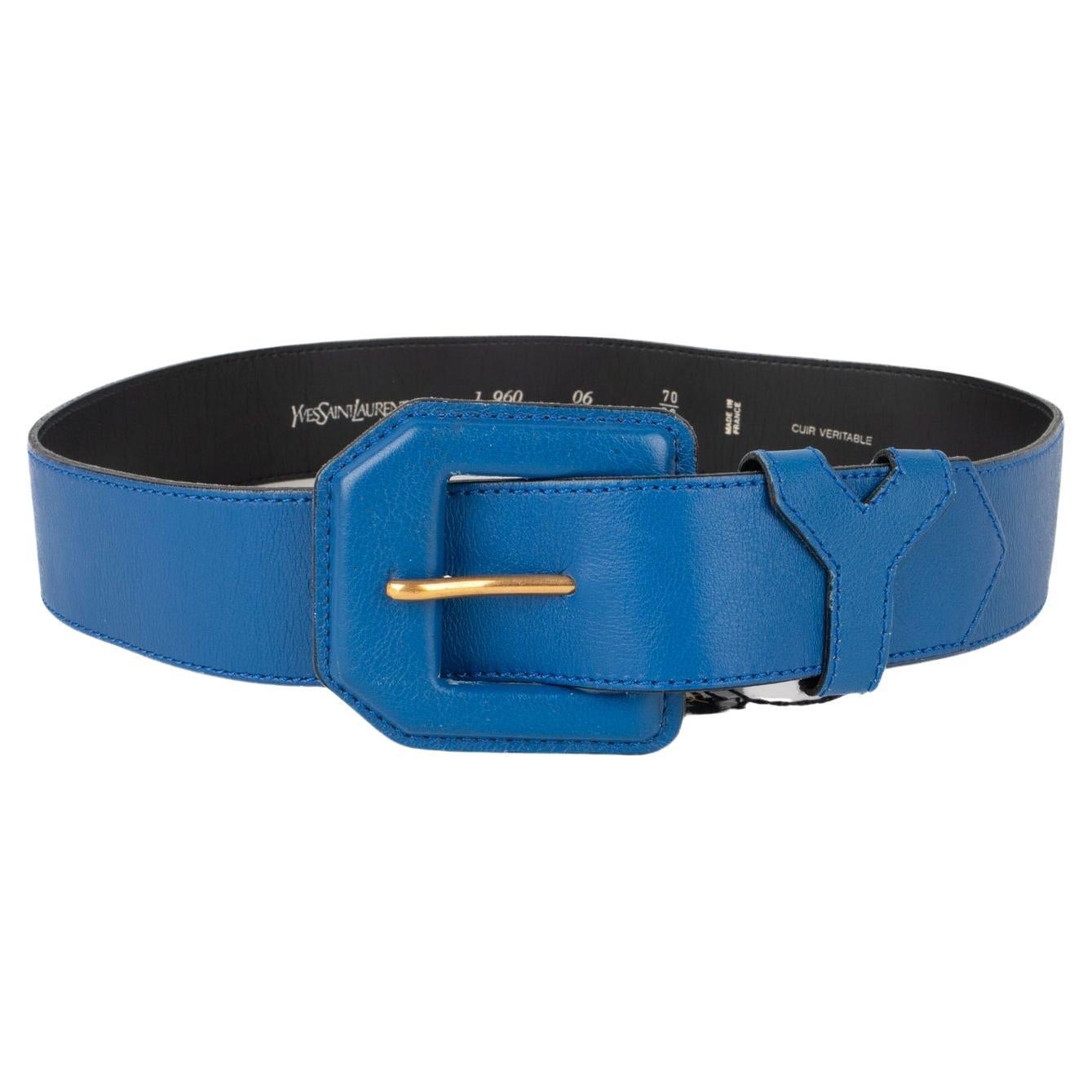 Yves Saint Laurent Golden Metal Blue Leather Belt