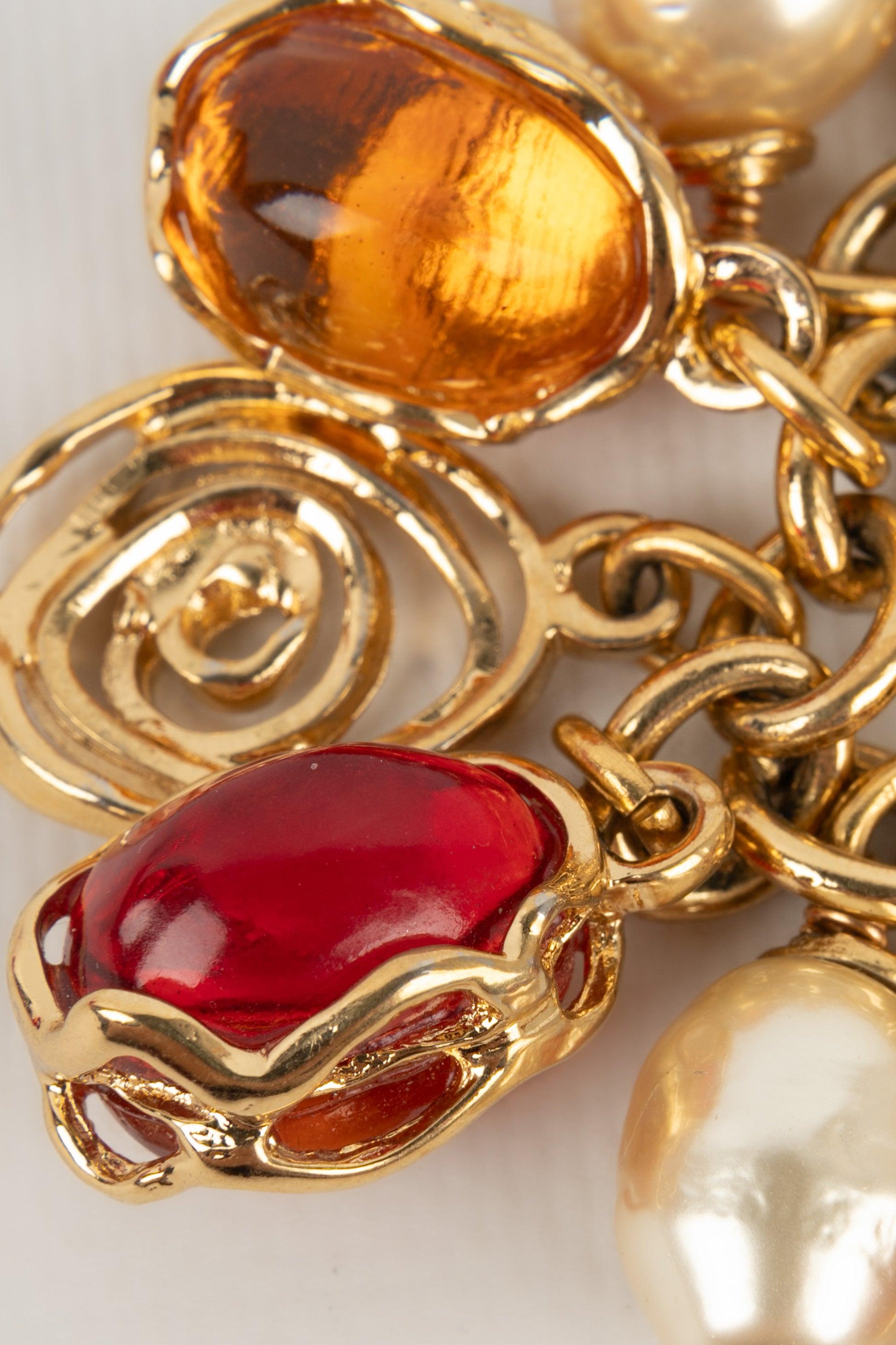 Yves Saint Laurent Golden Metal Bracelet with Costume Pearls For Sale 1