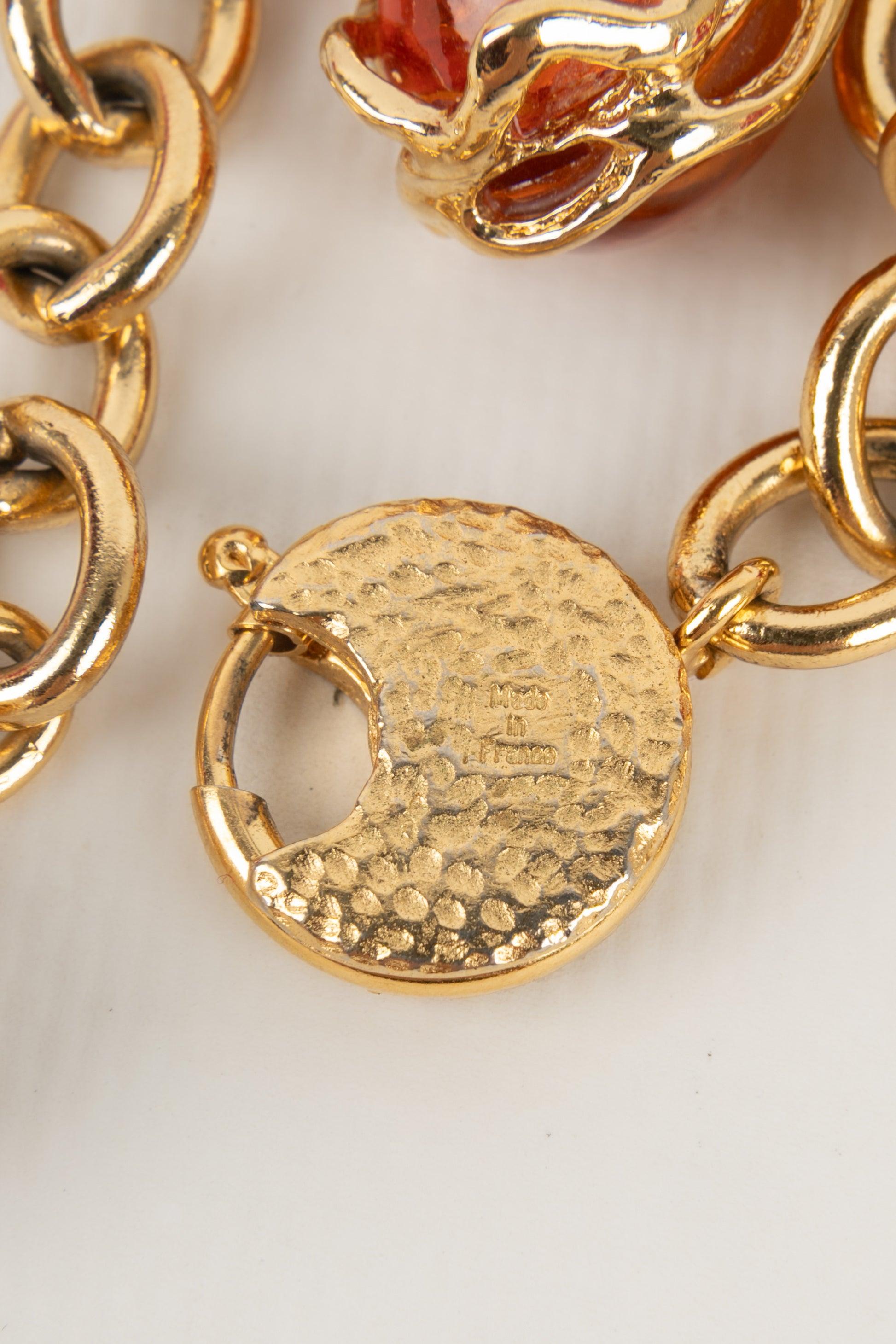Yves Saint Laurent Golden Metal Bracelet with Costume Pearls For Sale 2