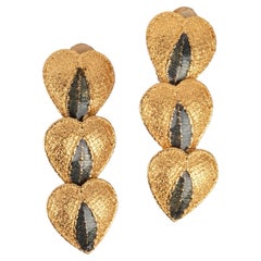 Yves Saint Laurent Golden Metal Clip-On Earrings Enameled with Blue, 1980s