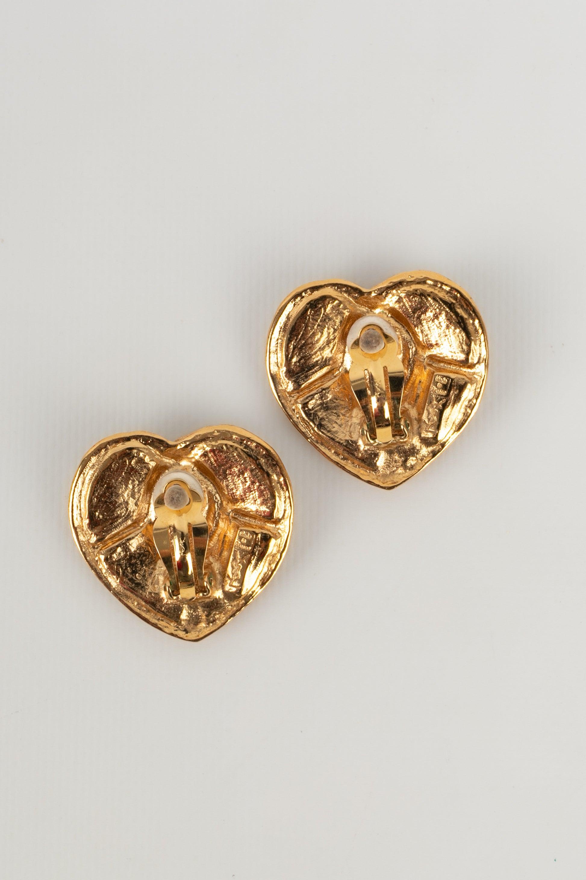 Women's Yves Saint Laurent Golden Metal Clip-On Earrings Representing Heart, 1980s For Sale