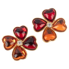 Yves Saint Laurent Golden Metal Earrings with a Rhinestone