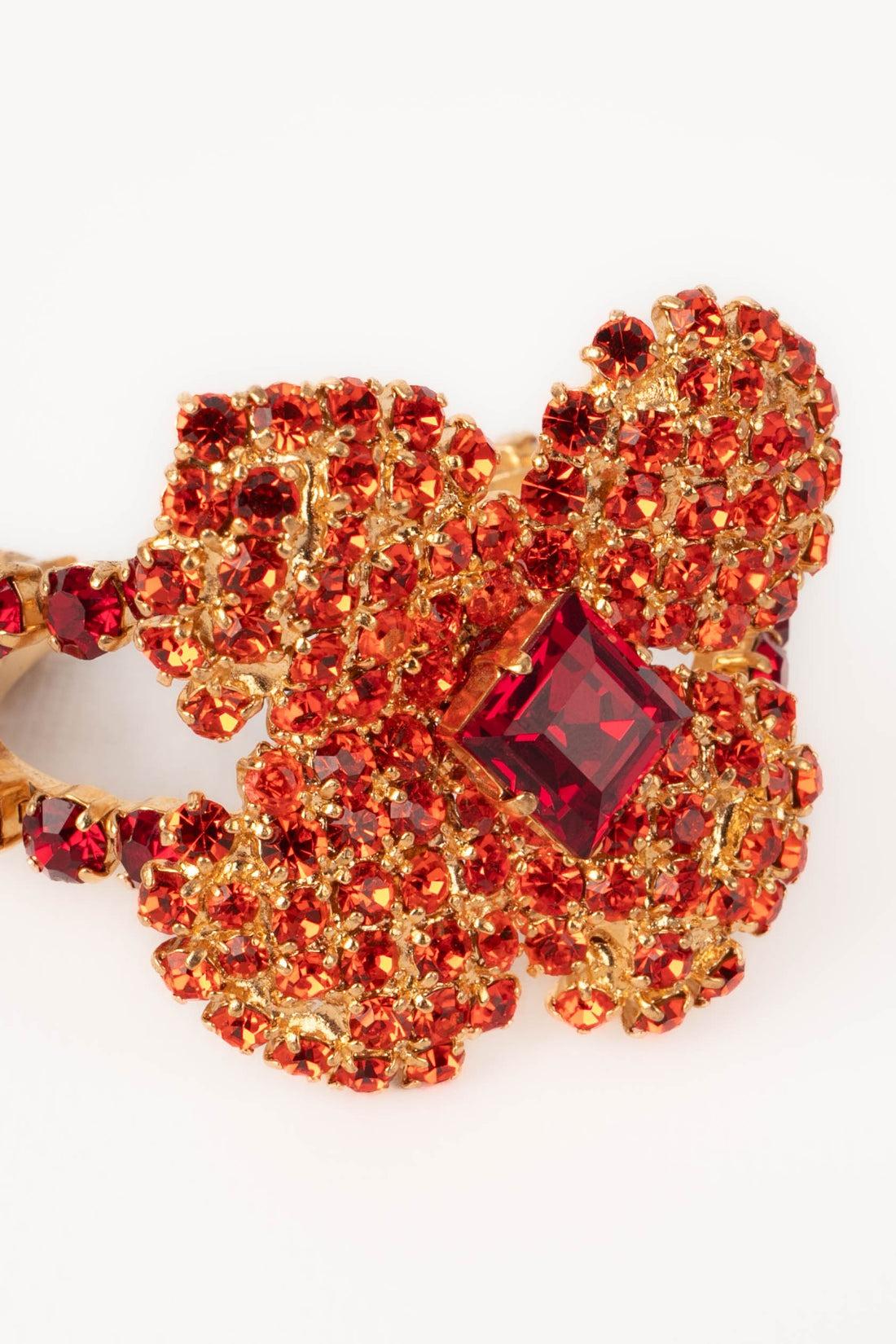 Yves Saint Laurent Golden Metal Rigid Flower Bracelet For Sale 2