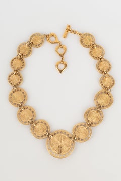 Yves Saint Laurent Golden Openwork Metal Necklace Enameled with Blue