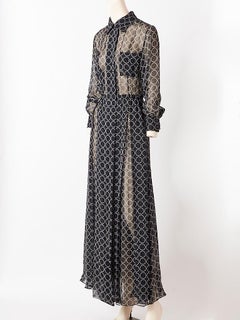 Yves Saint Laurent Graphic Print Chiffon Maxi Dress
