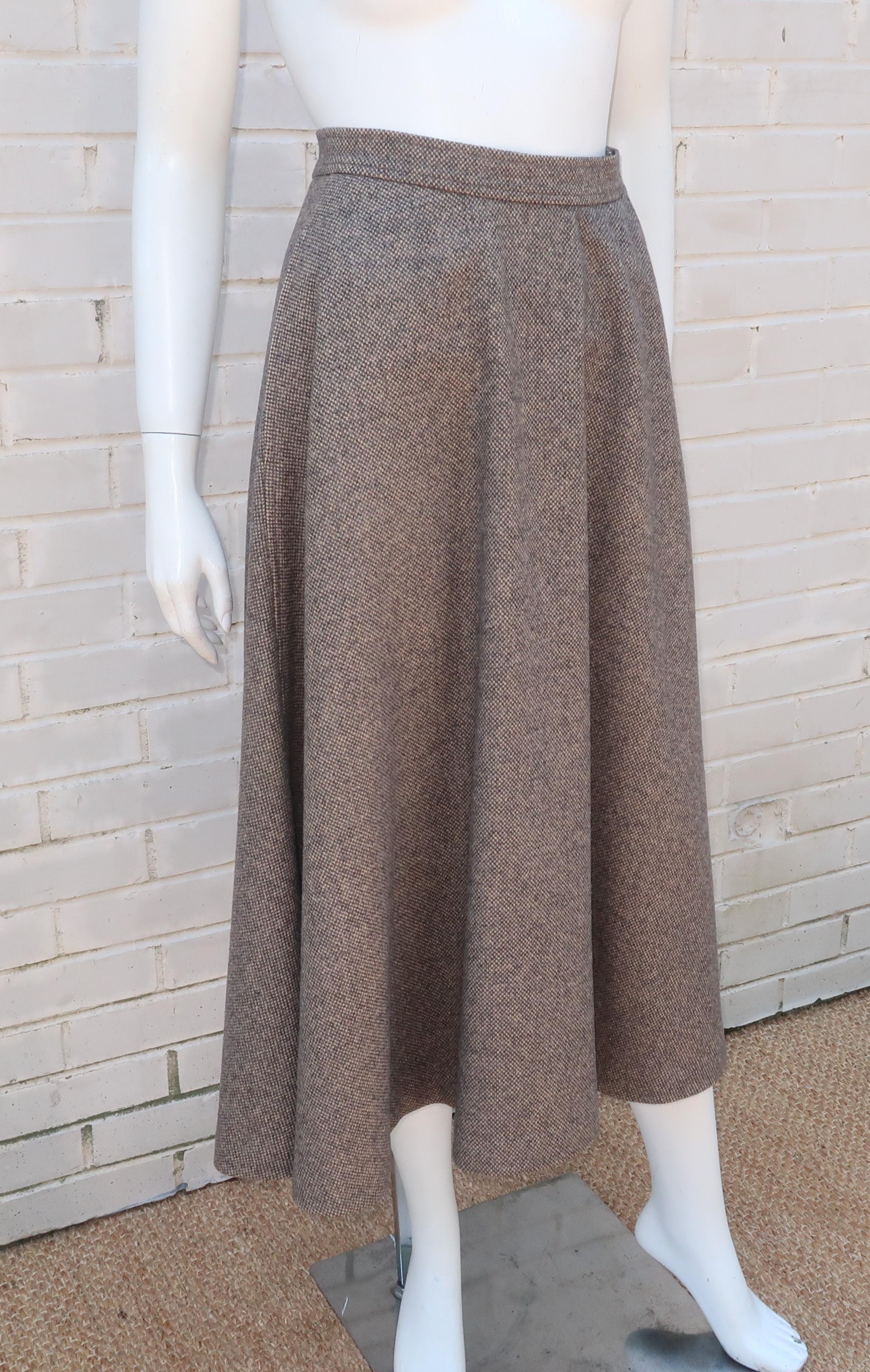 Yves Saint Laurent Gray & Tan Tweed Wool Skirt, 1970's In Good Condition In Atlanta, GA