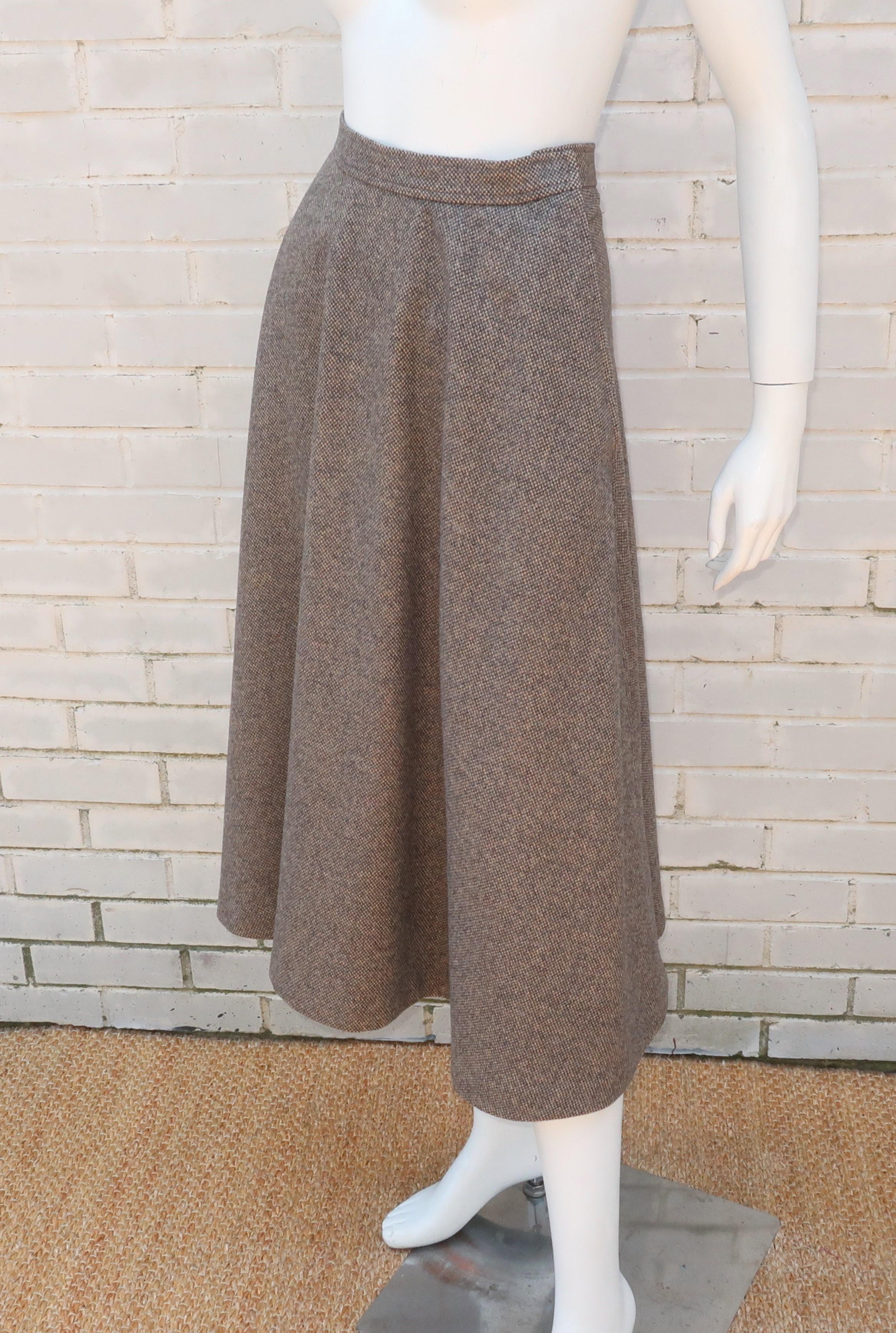 Yves Saint Laurent Gray & Tan Tweed Wool Skirt, 1970's 2
