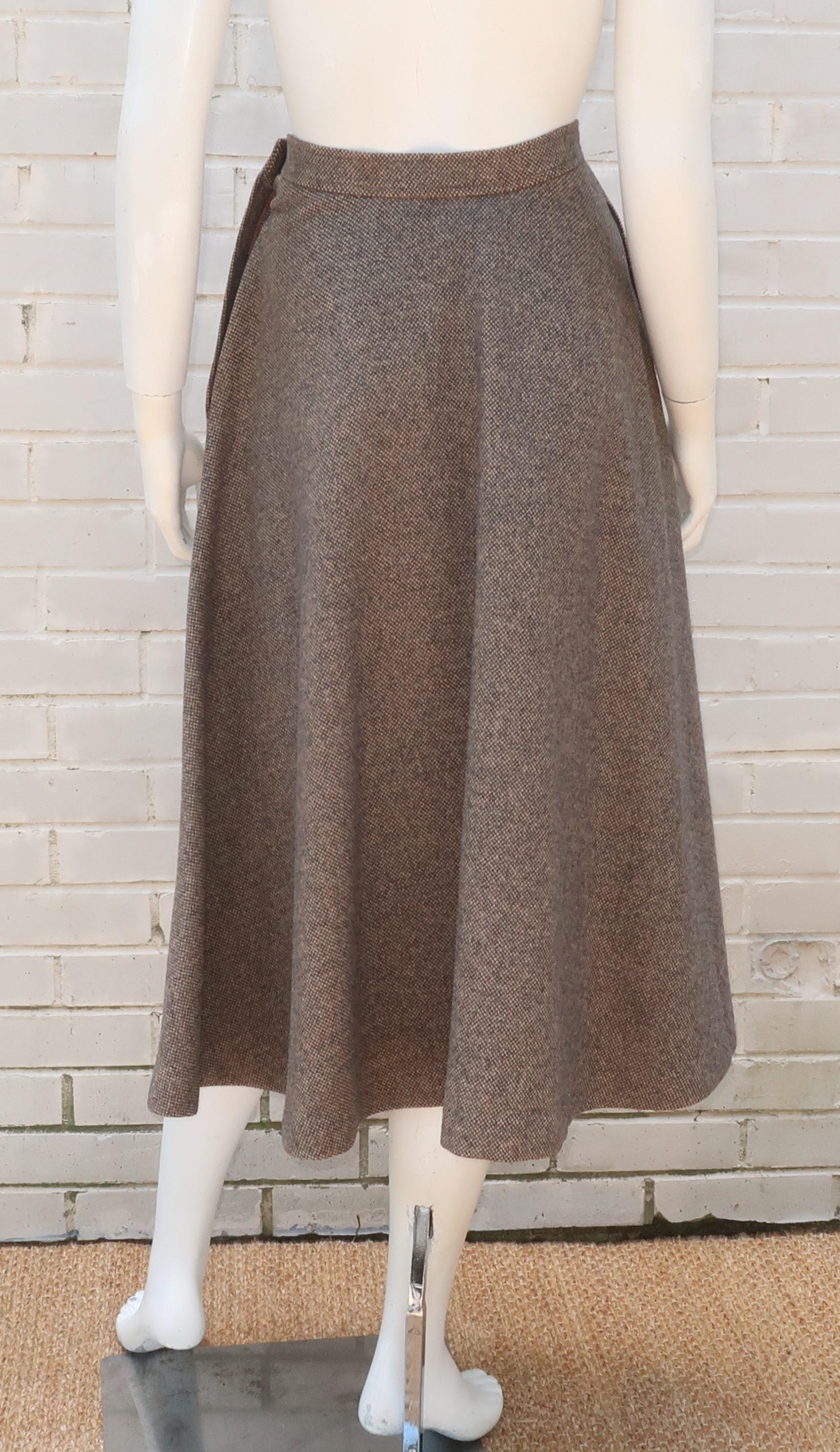 Yves Saint Laurent Gray & Tan Tweed Wool Skirt, 1970's 4