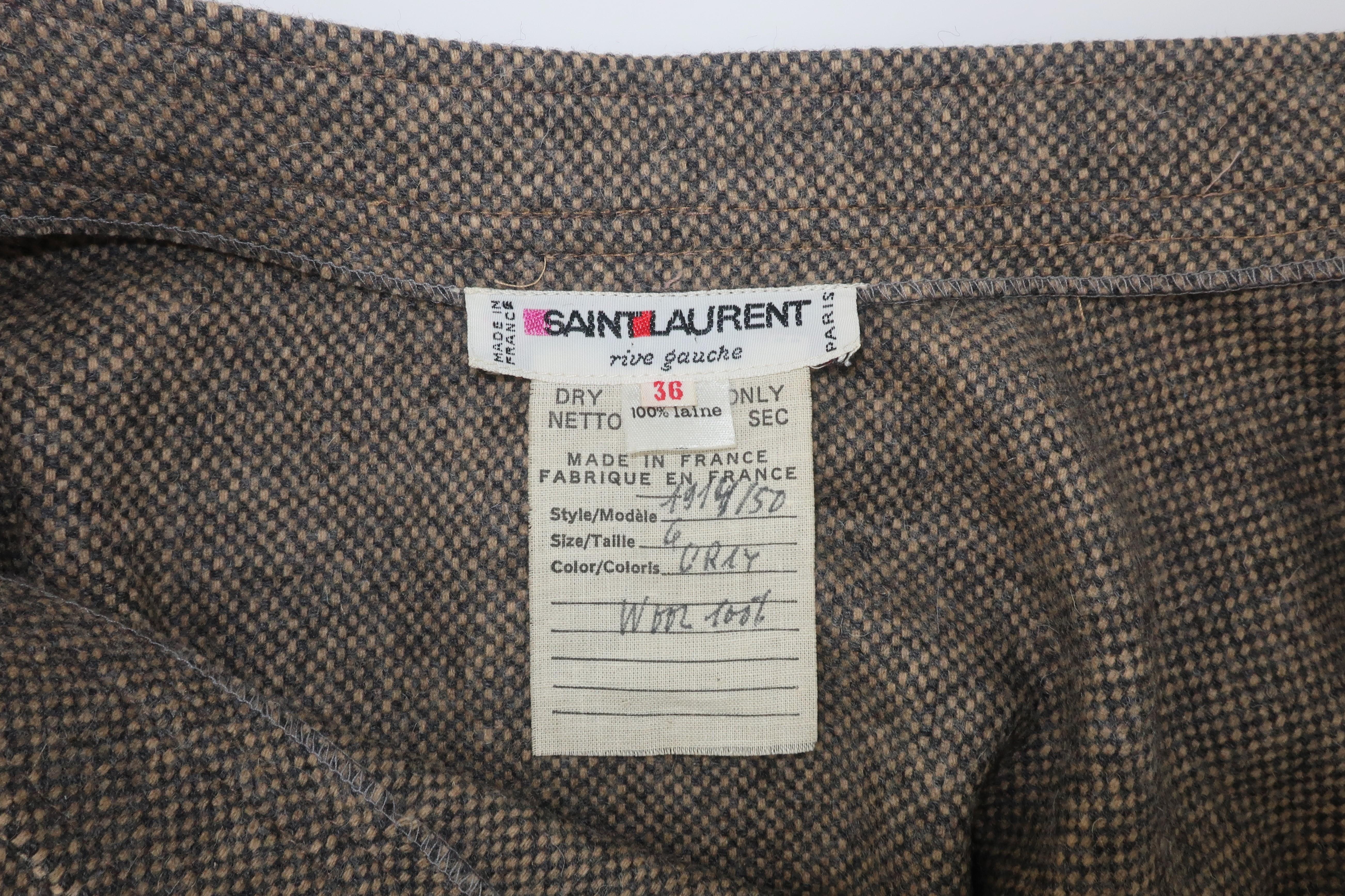 Yves Saint Laurent Gray & Tan Tweed Wool Skirt, 1970's 5
