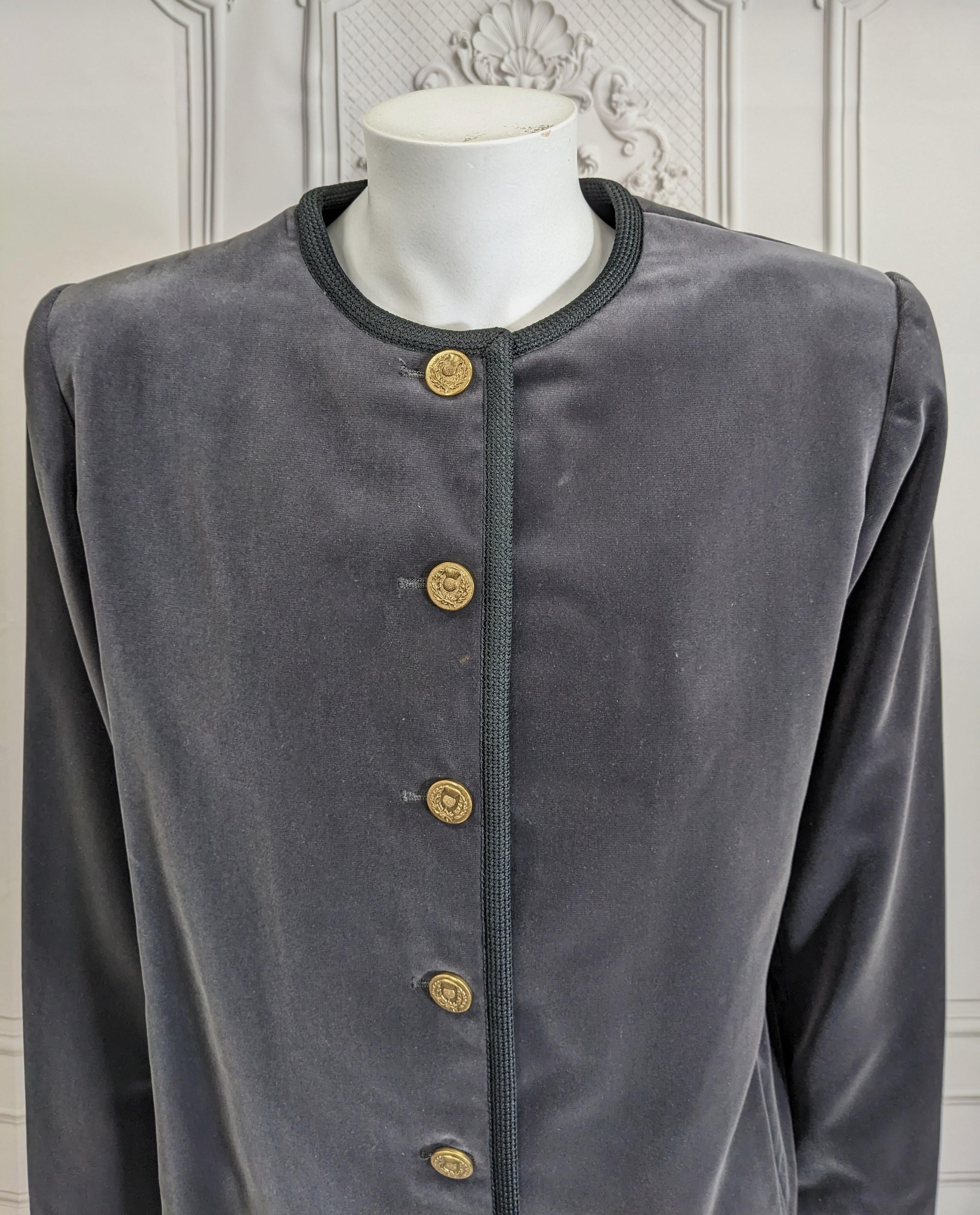 Yves Saint Laurent Gray Velvet Jacket In Excellent Condition For Sale In New York, NY