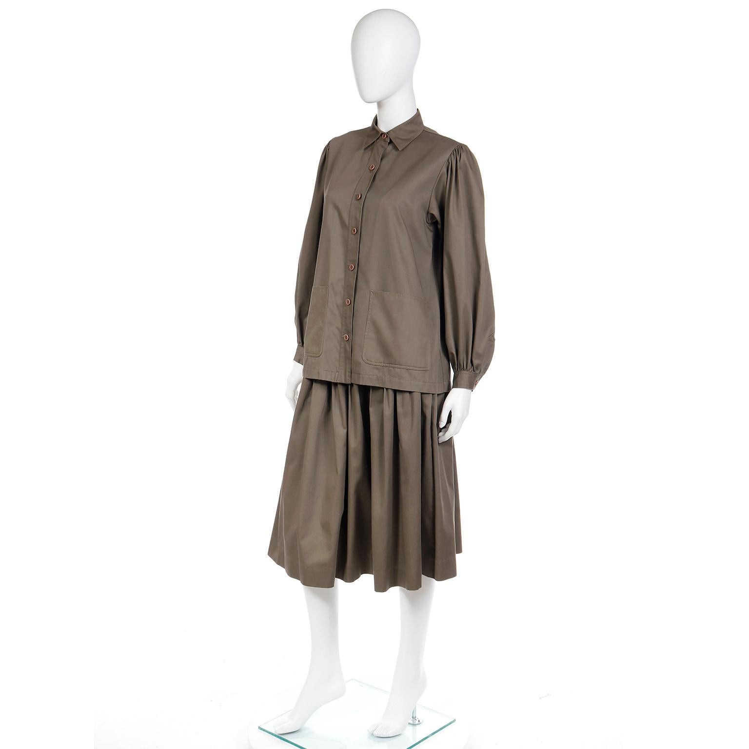 Yves Saint Laurent Green 2 Piece Jacket Style Oversized Blouse & Skirt Outfit 2