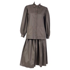Yves Saint Laurent Green 2 Piece Jacket Style Oversized Blouse & Skirt Outfit
